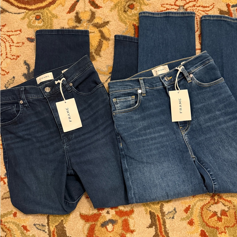 Frame Denim Women's Dark and Light Blue Straight Leg Jeans